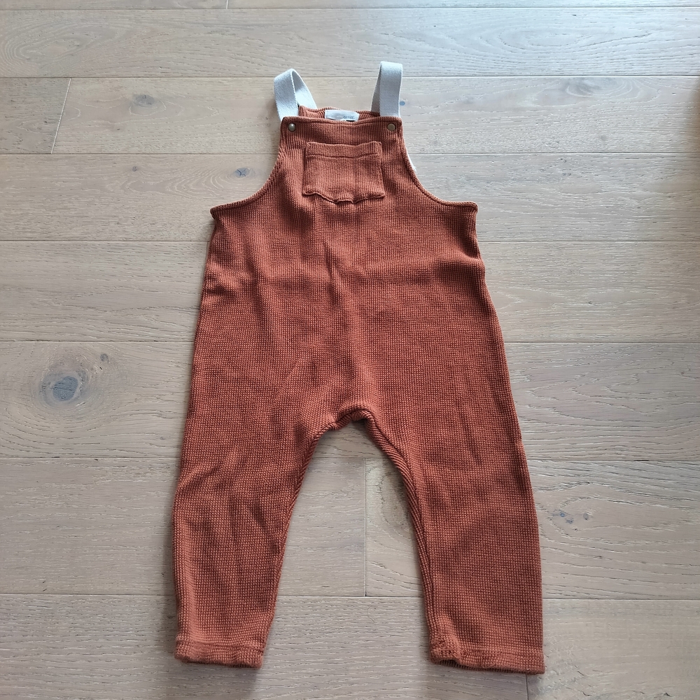 Greige Rust Waffle Knit Overalls
